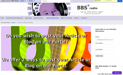 BBS Web Radio-TV USA - Information on submitting articles for 3rd parties