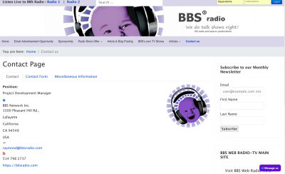 BBS Web Radio-TV USA - Contact Page