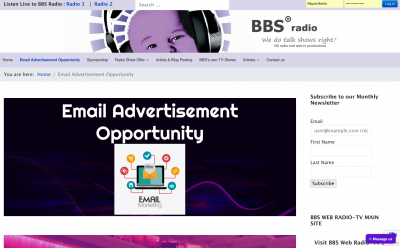 BBS Web Radio-TV USA - Email advertising offer page