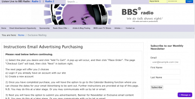 BBS Web Radio-TV - Email advertising shop page with module for instructions