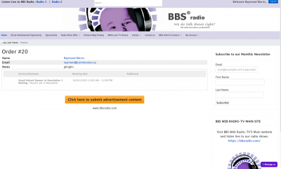 BBS Web Radio-TV - Email advertising calendar booking page after cart purchase: Part 5 Booking confirmation